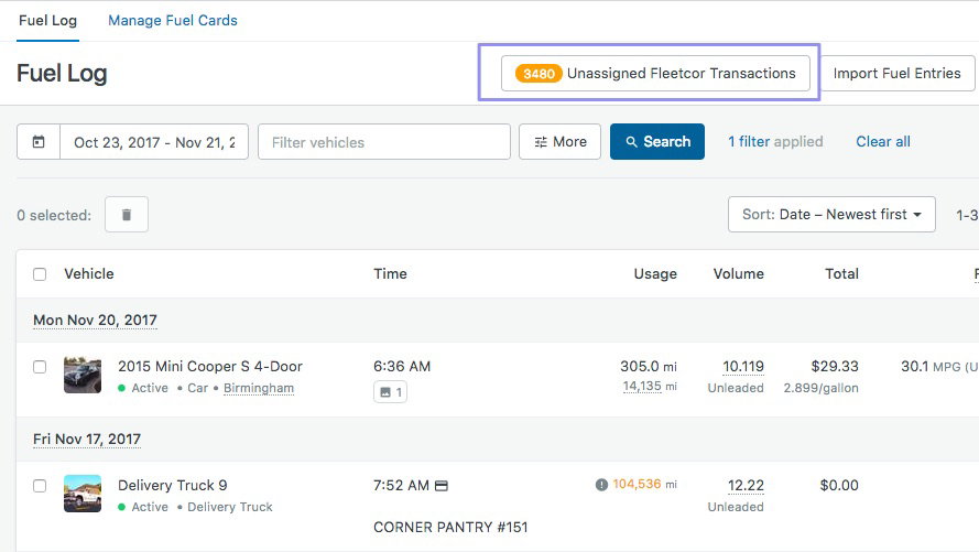 New in Fleetio: Unassigned Fuel Card Transactions