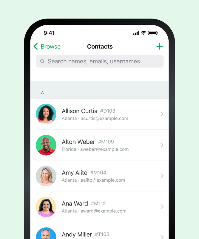 Example of a list of contacts in Fleetio Go.