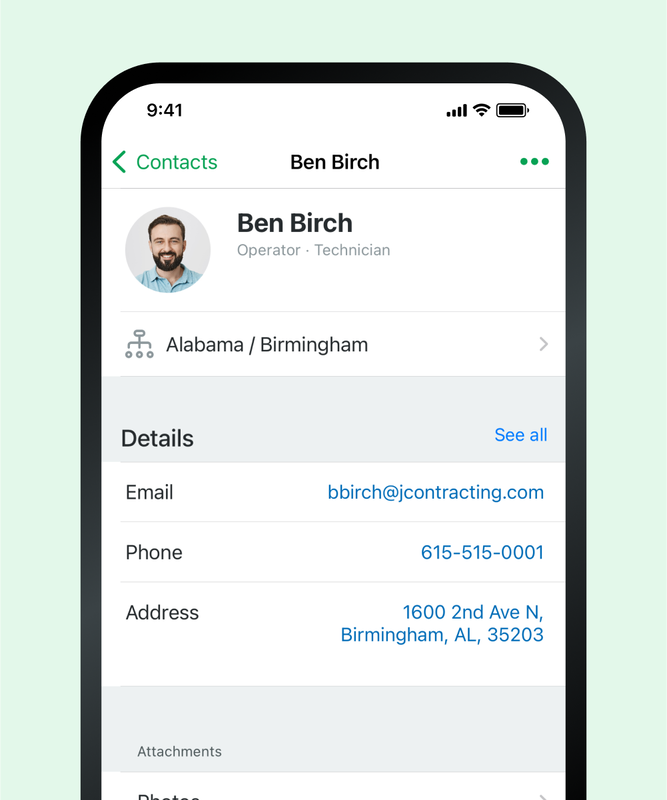 Example of a contact in Fleetio Go.