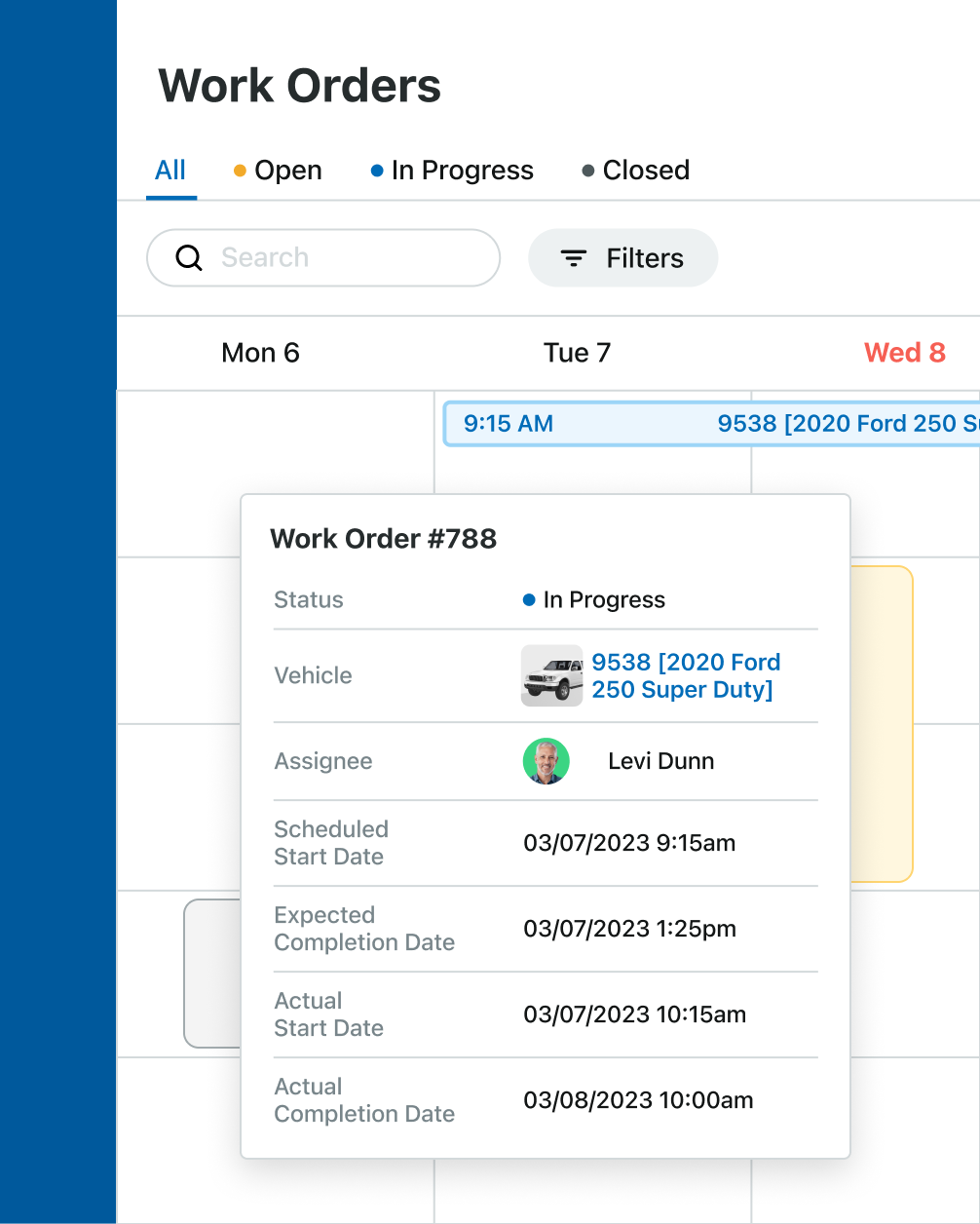 Creating a new work order in Fleetio's fleet management software