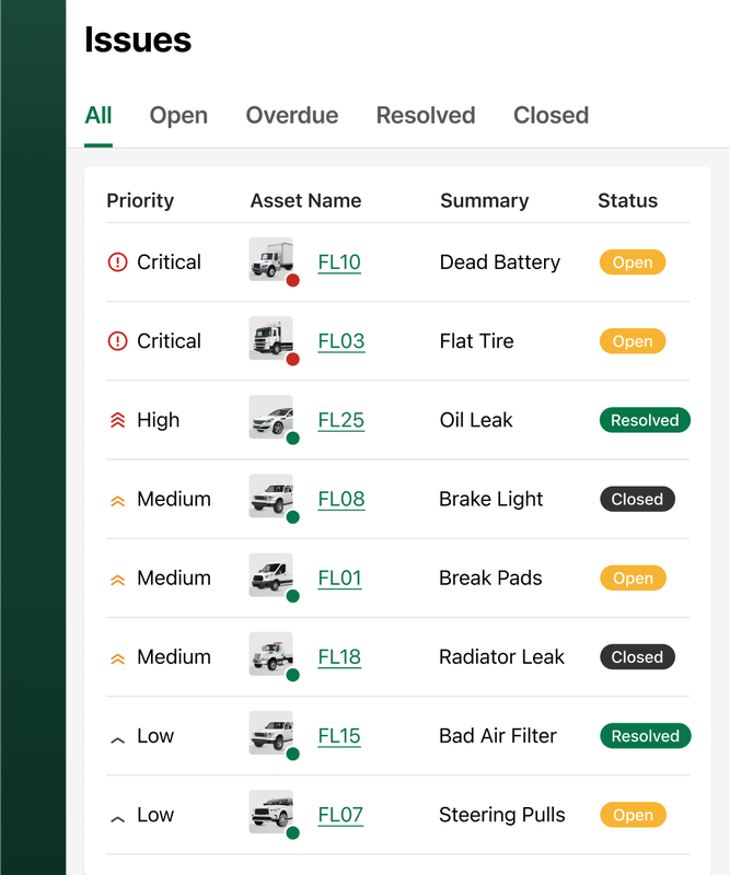 Example of open issues in Fleetio