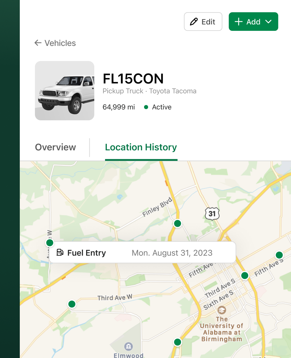 Example of a location history in Fleetio