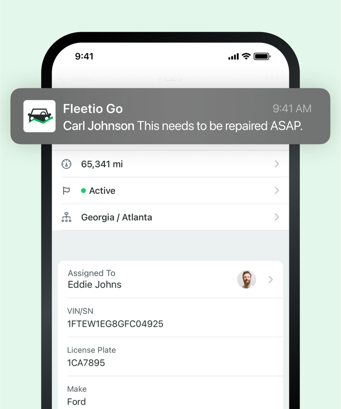 Example of a maintenance notification in Fleetio Go.