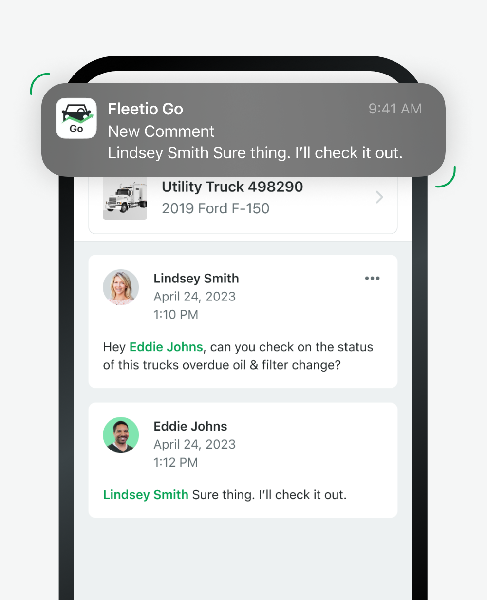 Example of commenting in Fleetio