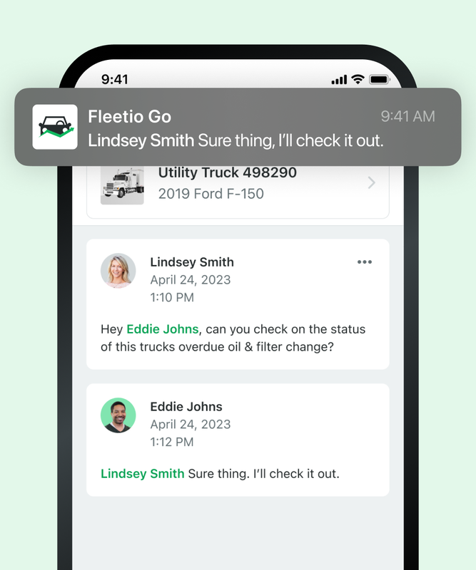 Example of a push notification for a new notification in Fleetio on a mobile device