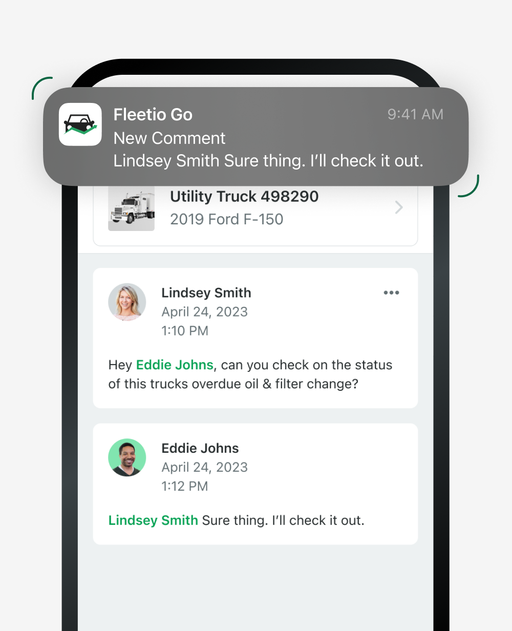 Example of a push notification for a new notification in Fleetio on a mobile device