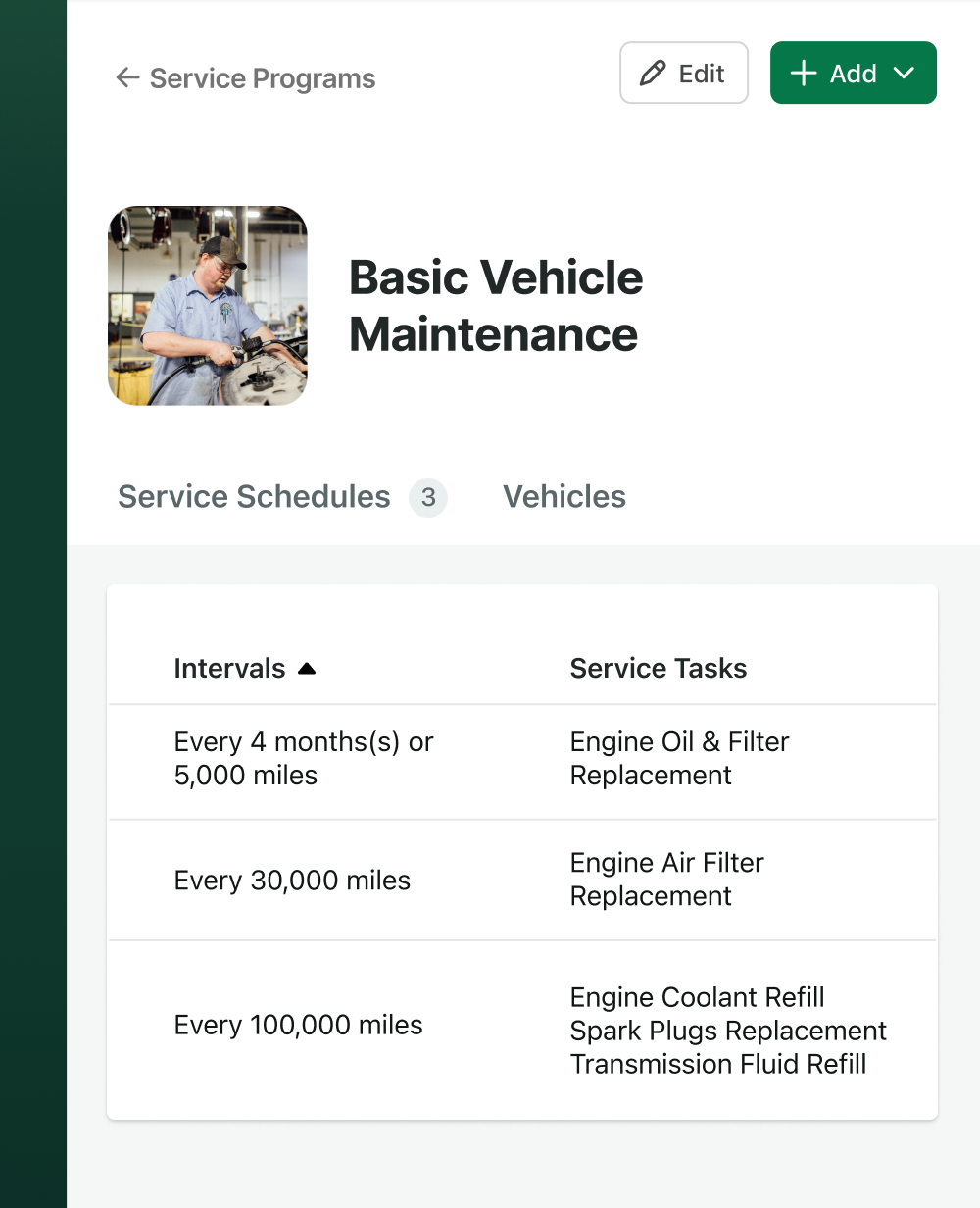 Example of a maintenance service program in Fleetio