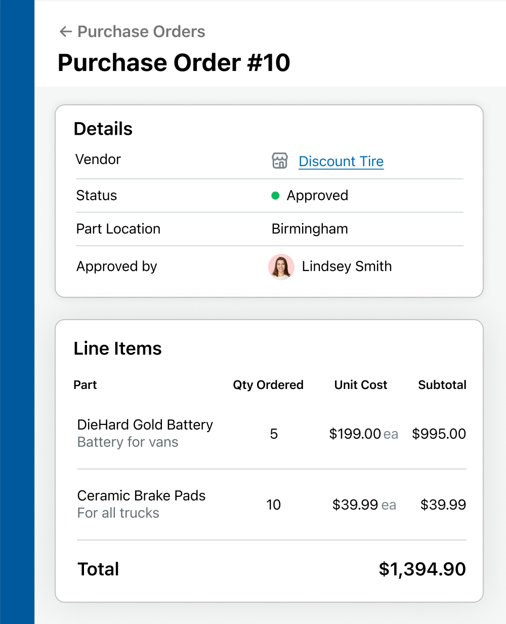 Example of a fleet expense report in Fleetio.