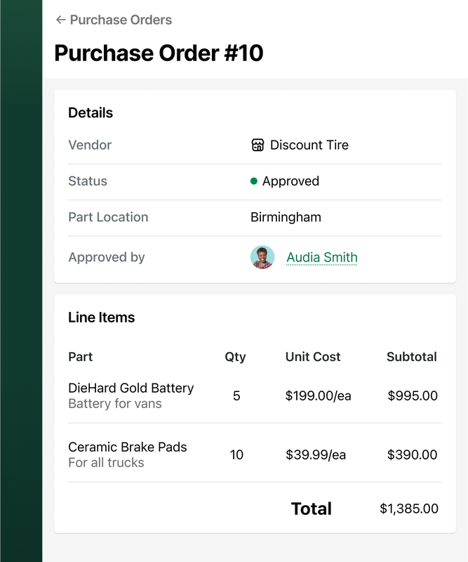 Example of a fleet expense report in Fleetio.