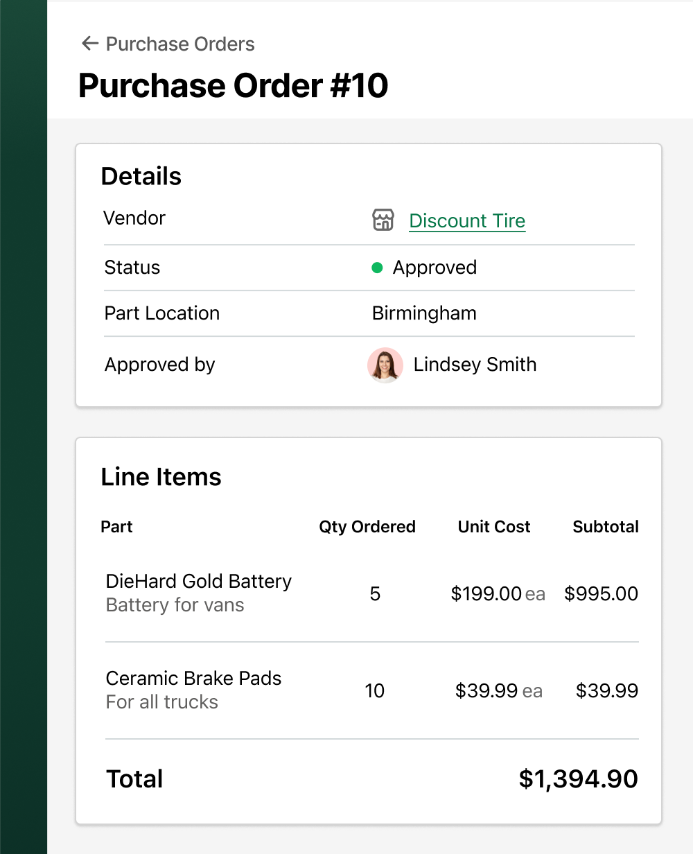 Example of a fleet expense report in Fleetio.