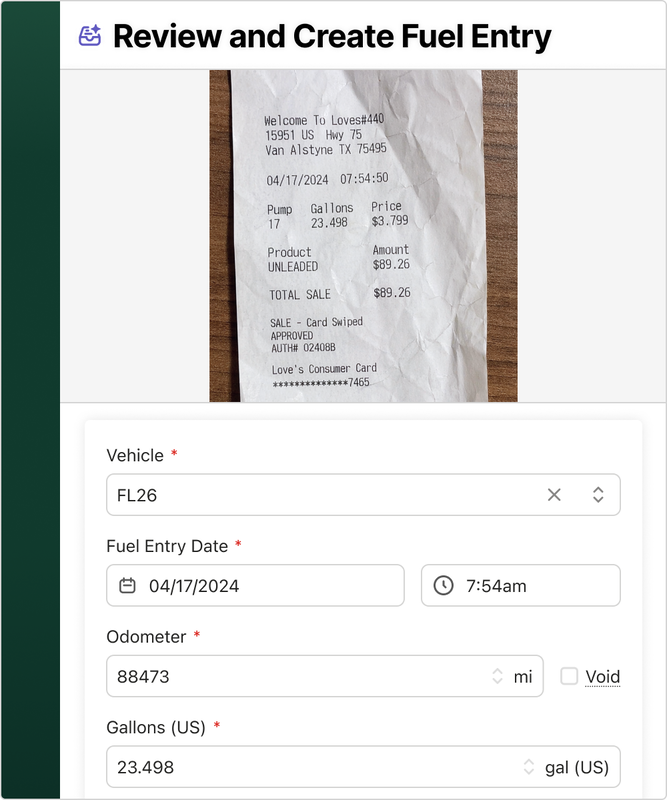 Example of a fleet expense report in Fleetio.