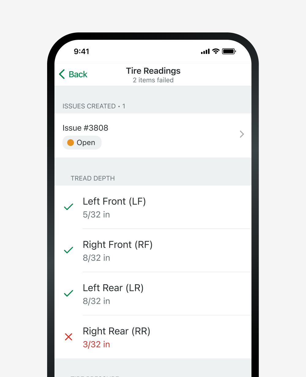 Example of tire details in Fleetio Go