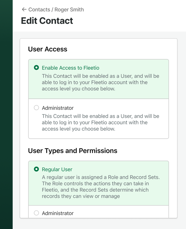 Example of a contact in Fleetio