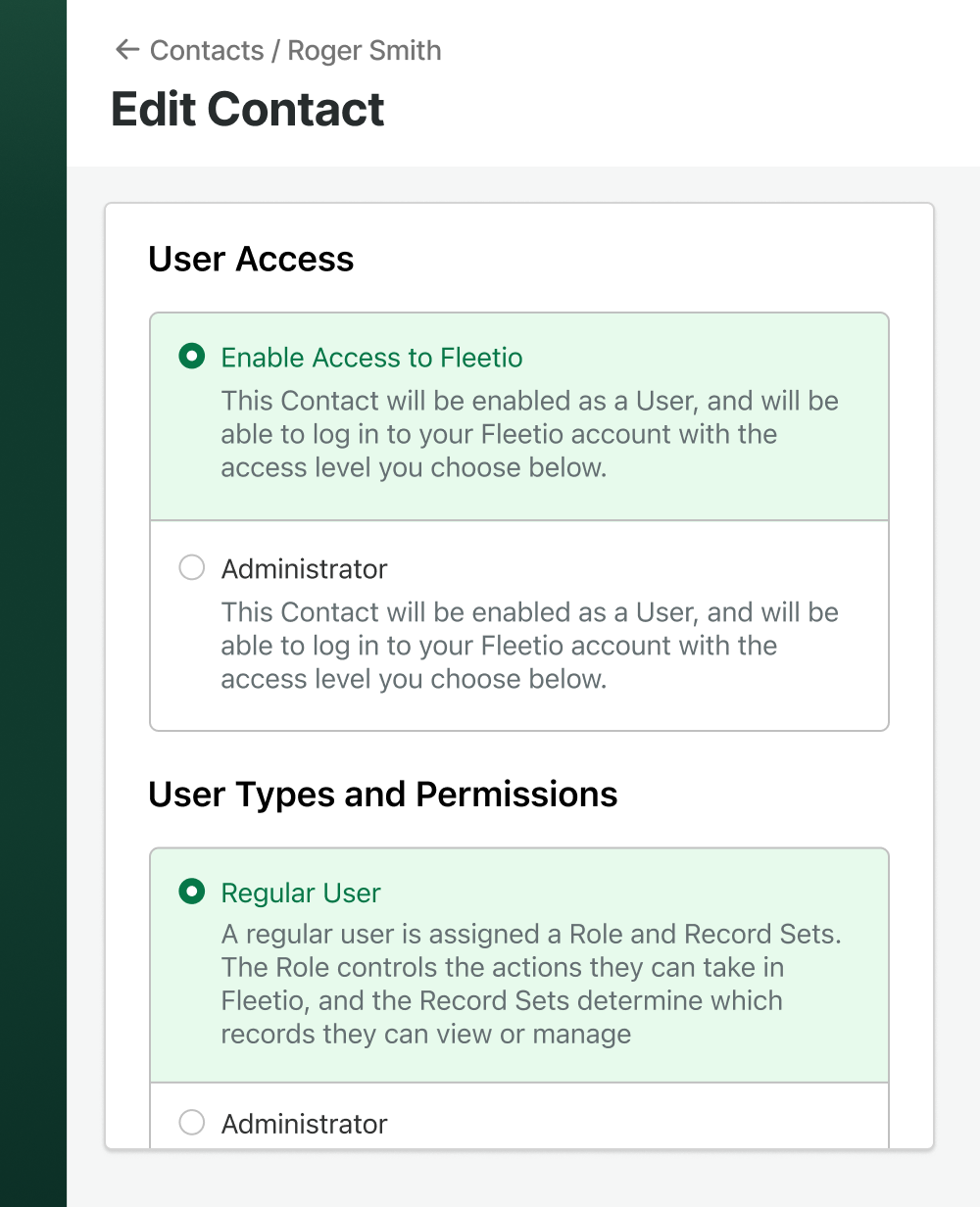 Example of a contact in Fleetio