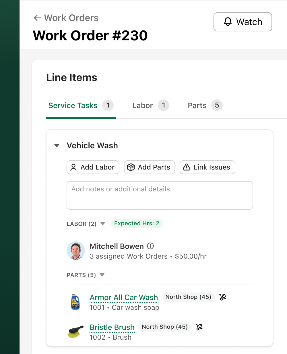 Example of a work order in Fleetio's fleet management software