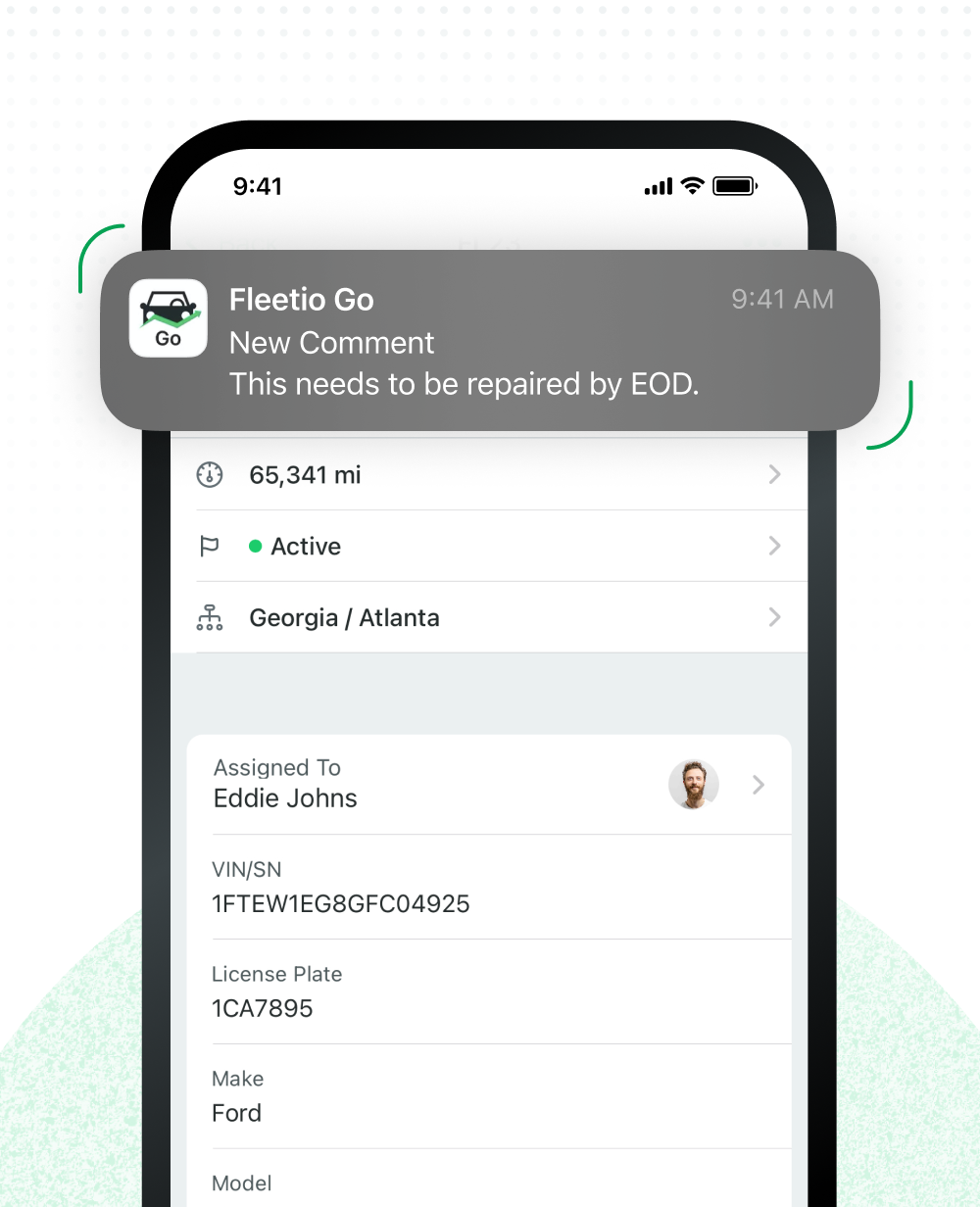 Example of a maintenance notification in Fleetio Go.