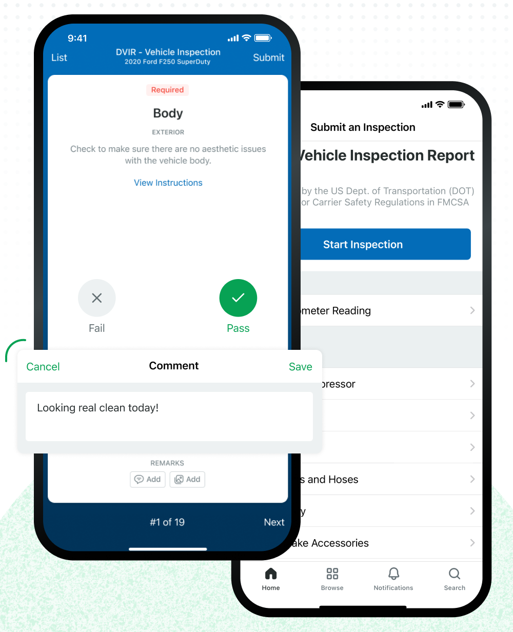 Example of comments in an inspection form in Fleetio Go.
