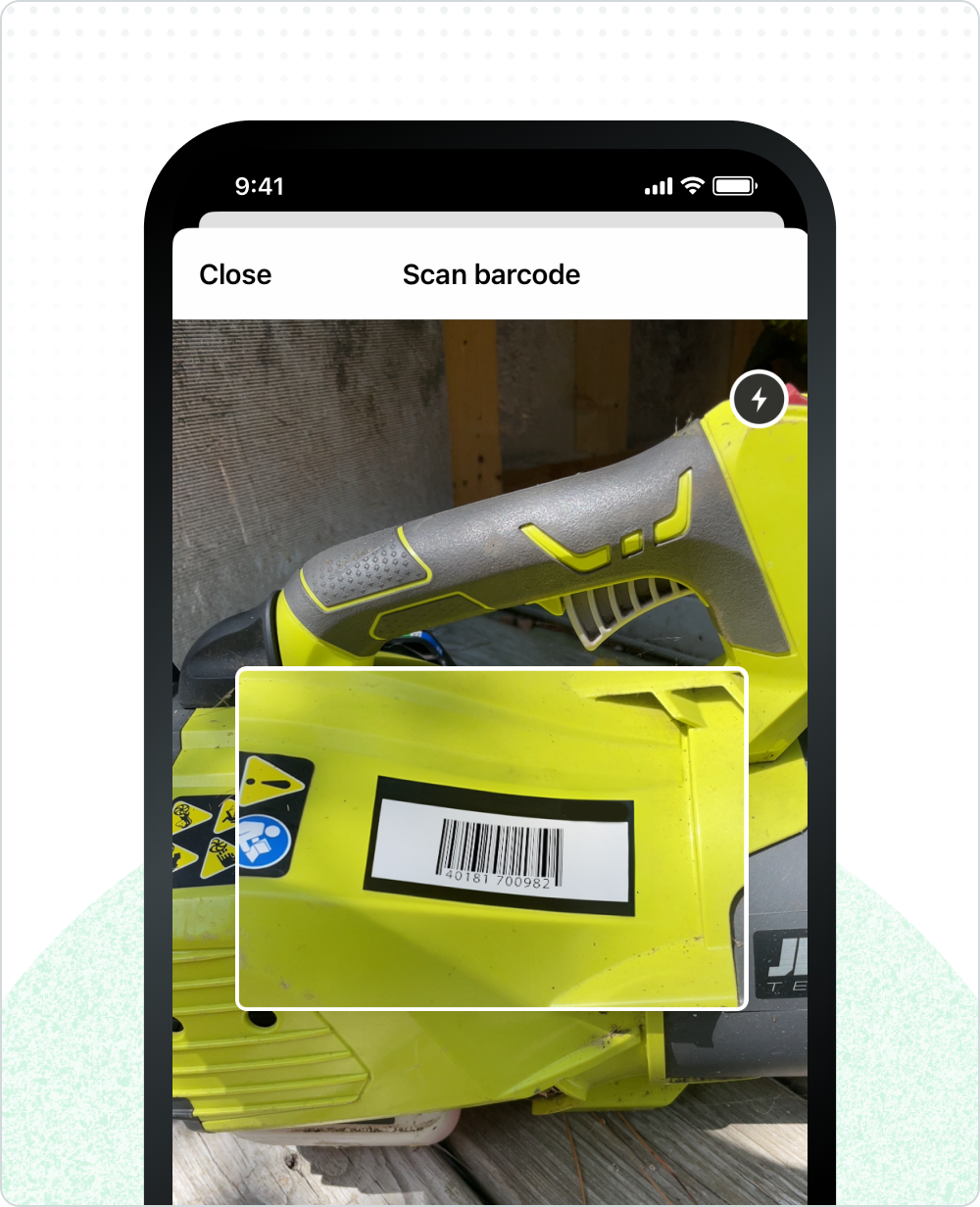 Example of checking out equipment using the barcode scanner in Fleetio Go.