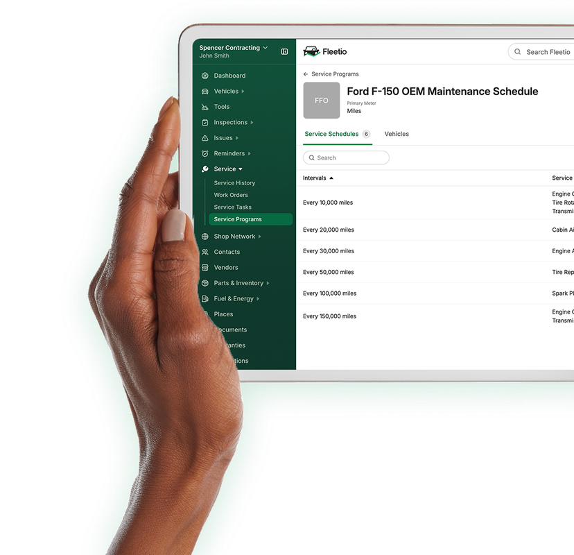 Fleetio government asset management software displaying Service History.