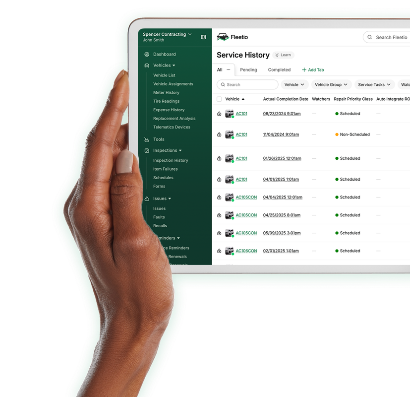 Fleetio government asset management software displaying Service History.