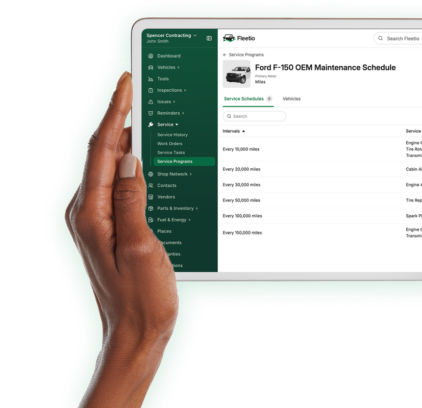 Fleetio government asset management software displaying a fleet maintenance schedule.