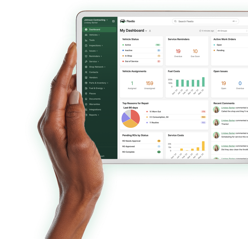 Fleetio government asset management software displaying a vehicle replacement analysis report.