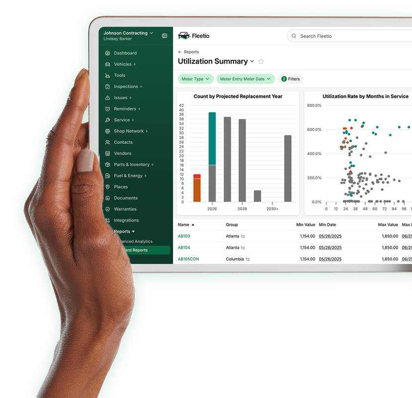 Fleetio service provider management software displaying a utilization summary.