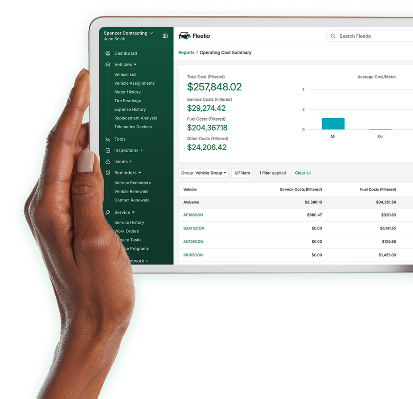 Fleetio trucking asset management software displaying a list of parts and inventory.