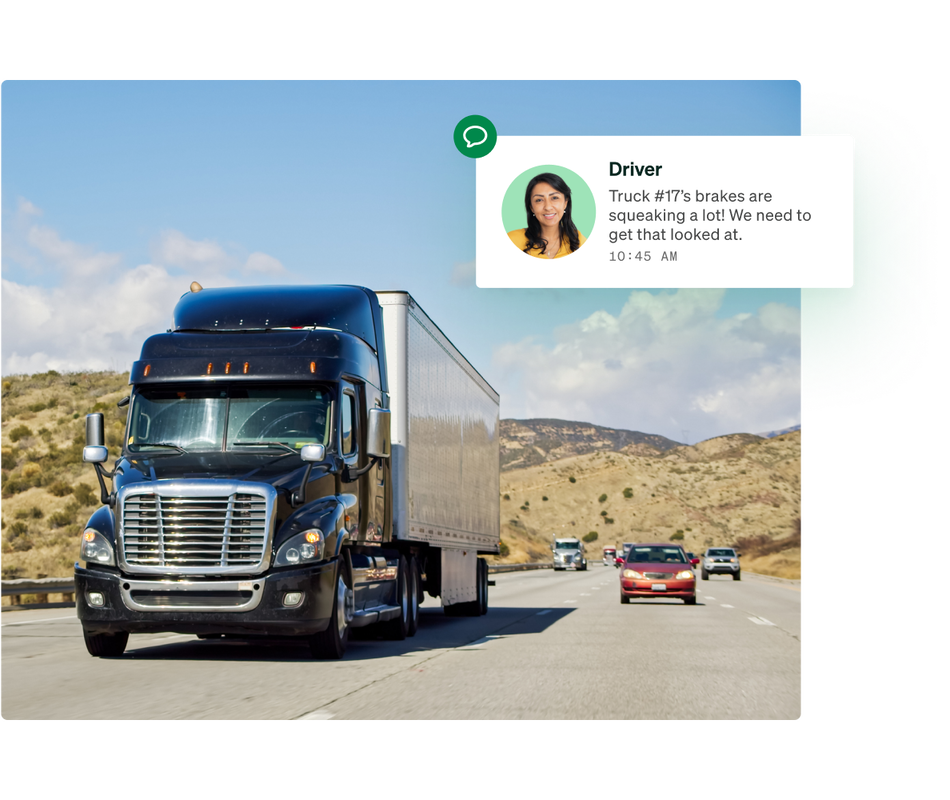 A truck driver using Fleetio Go to make a comment on a work order.