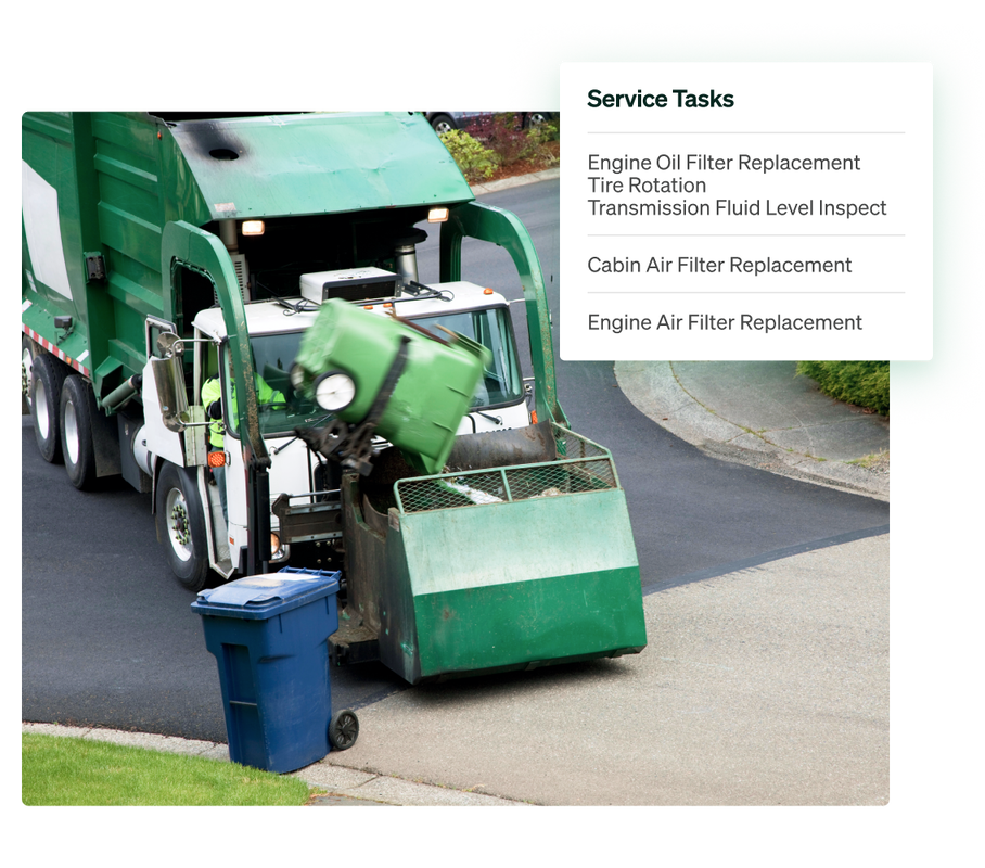 Service tasks for waste management fleets using Fleetio's fleet management software.