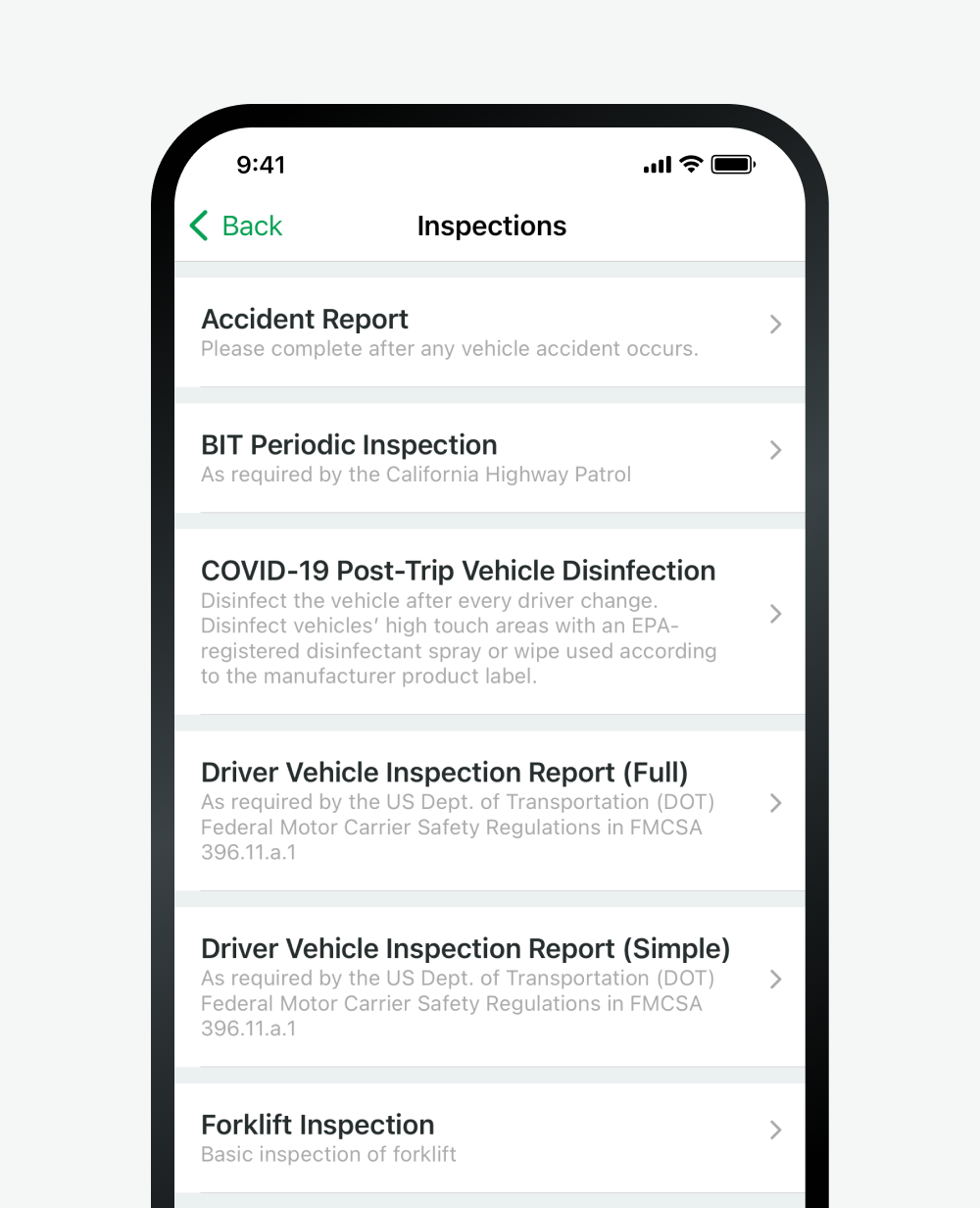Example of a inspections reports in Fleetio Go