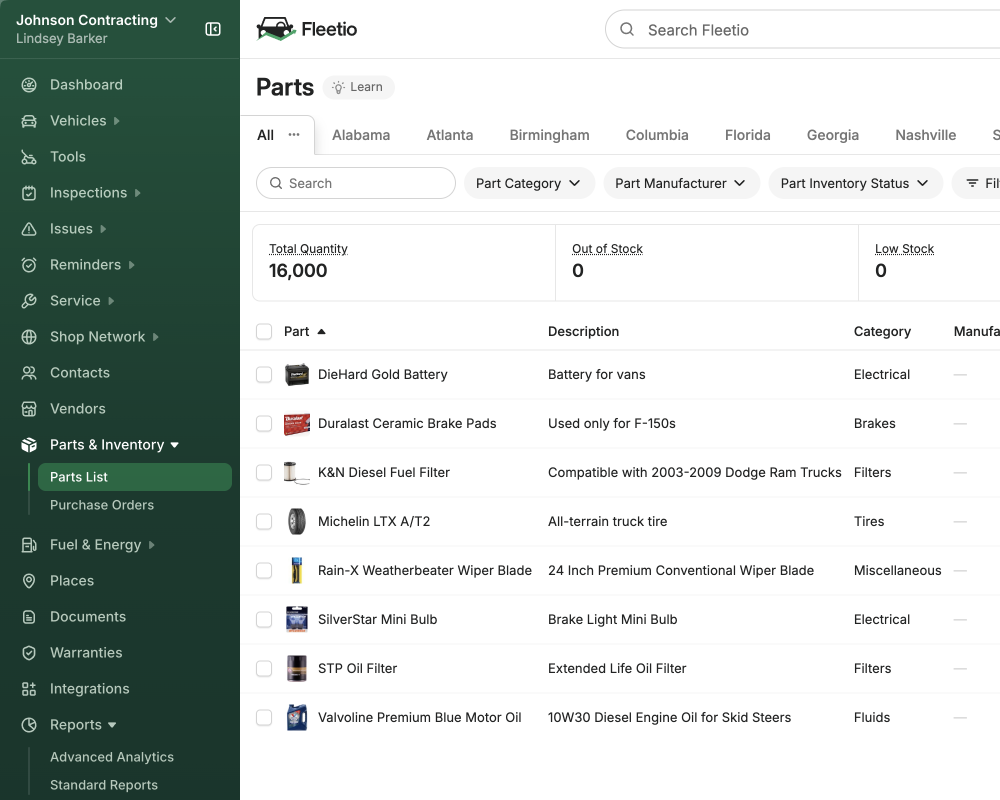 Parts spreadsheet product image