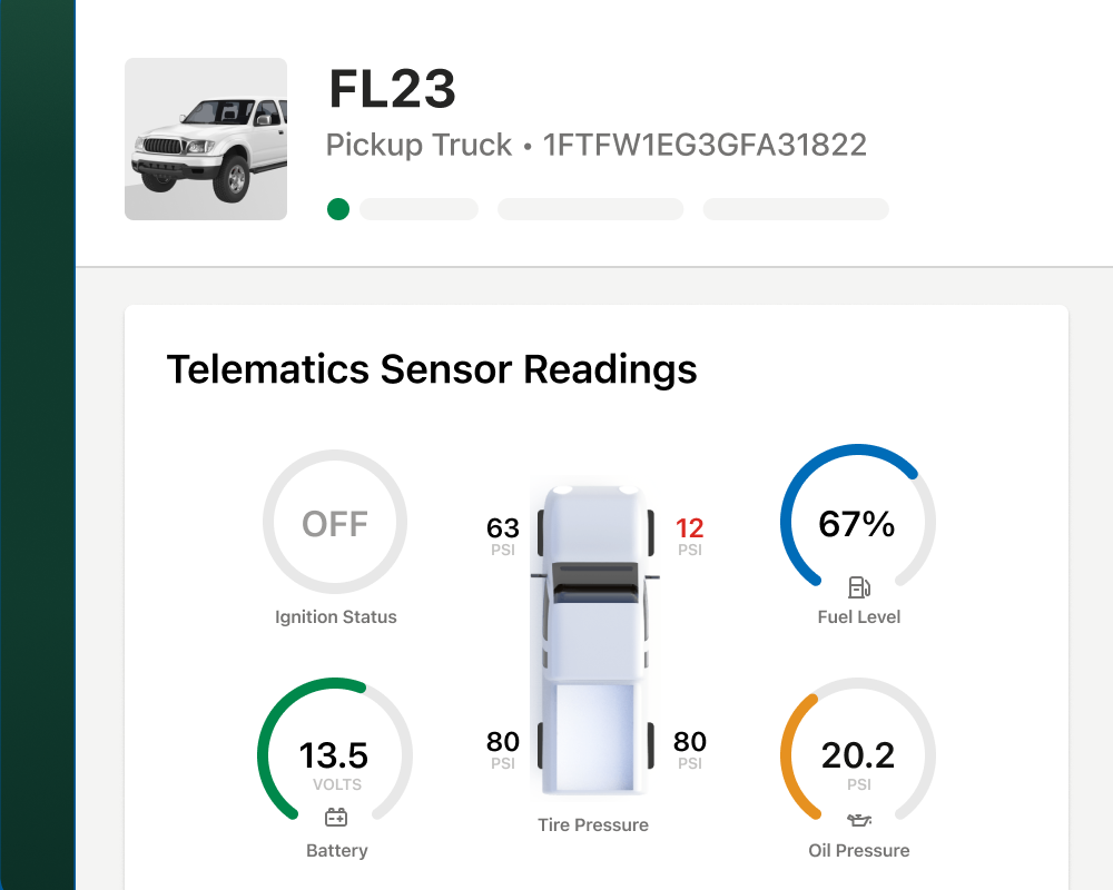 Example of telematics sensor readings in Fleetio