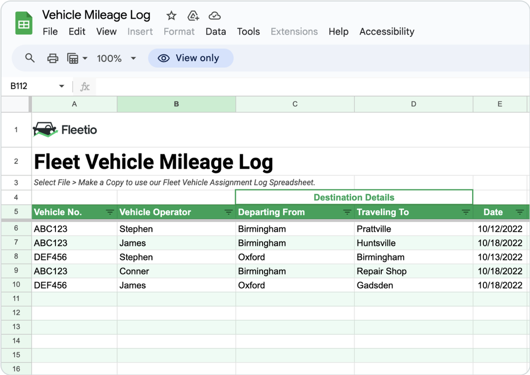 Mileage Log Template