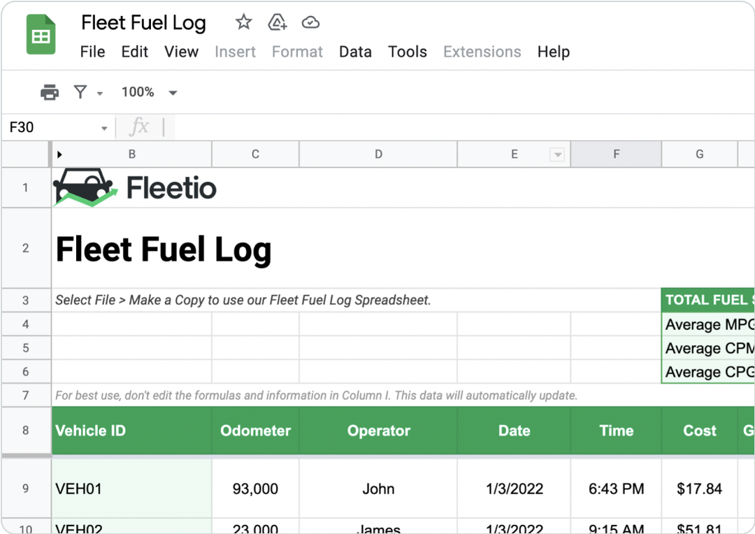 Fuel Log Template