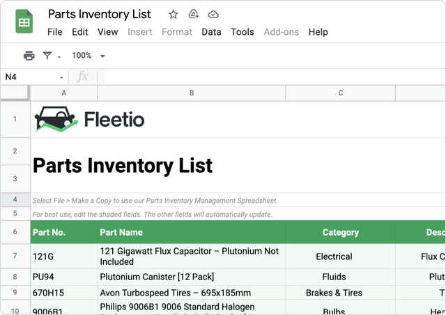 Free Parts Inventory Spreadsheet Template - Fleetio