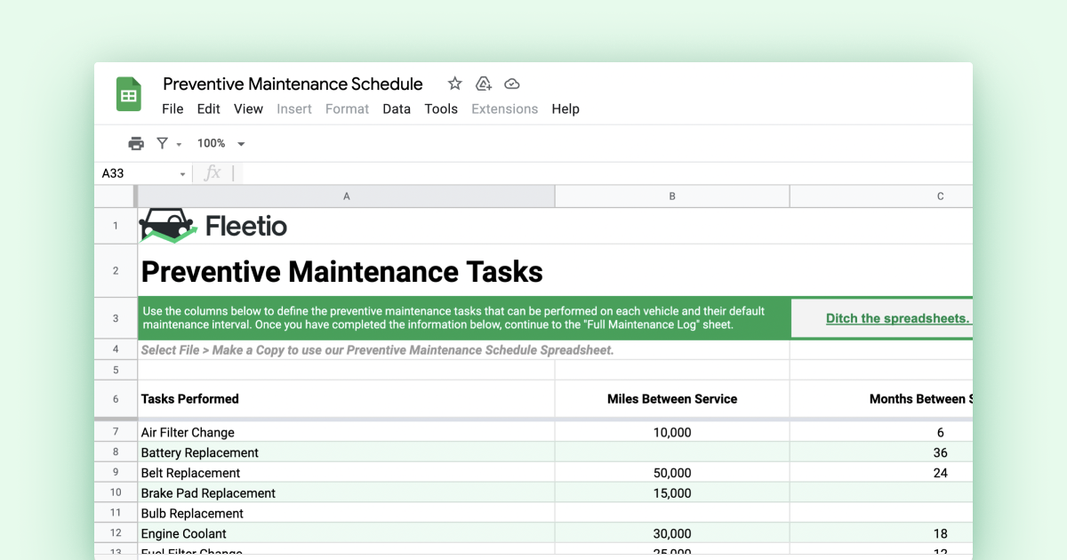 Preventive Maintenance Schedule